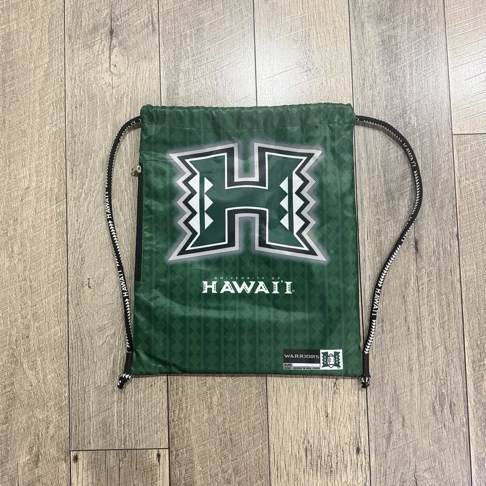 University of Hawaii Warriors Athletics Drawstring Backpack Bag Green Zip Pocket